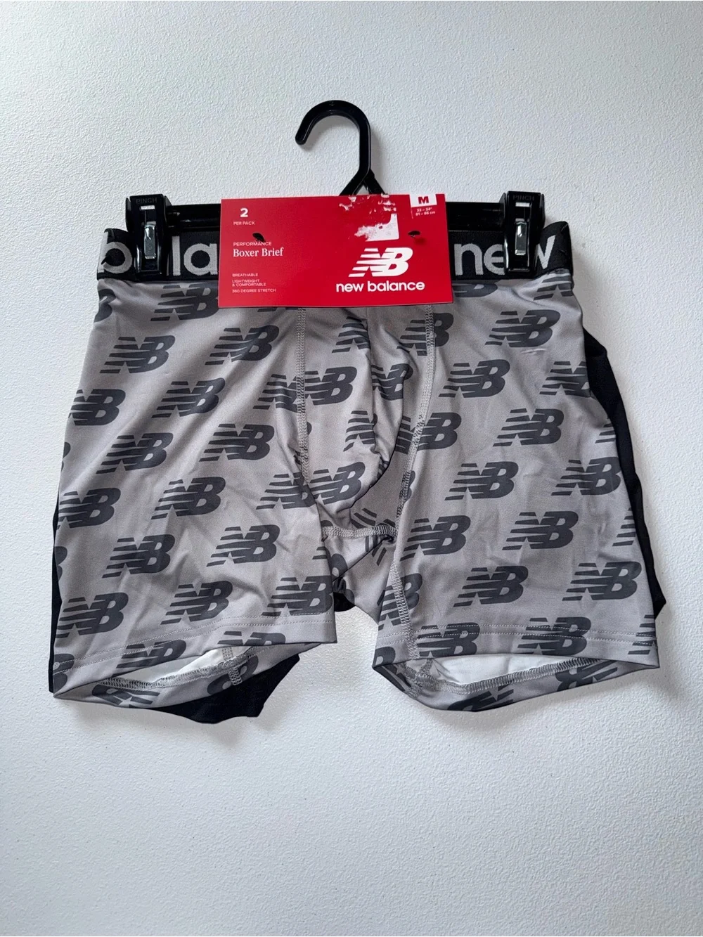 New Balance Men’s Performance Boxer Briefs 2 Pack NWT Logo Print Size M 32”-34”